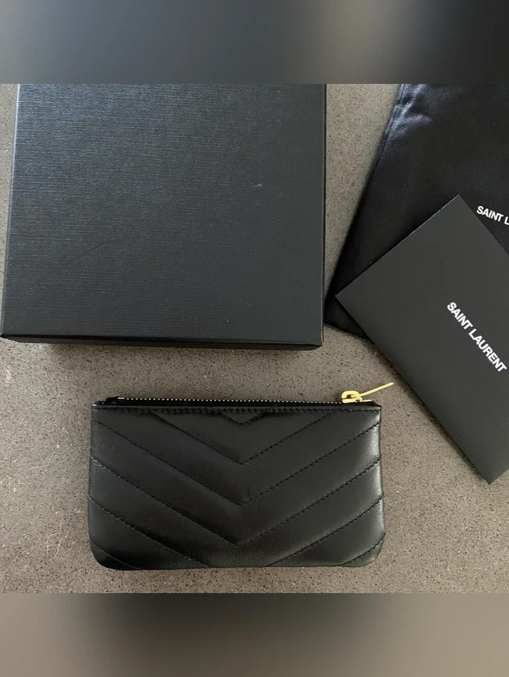 Saint Laurent Cassandre Quilted Black Key Pouch with Gold Hardware